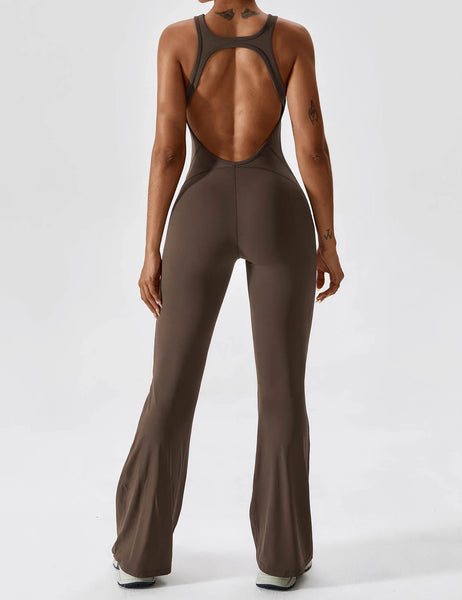 GERRYCAN OPEN BLACK FLARED JUMPSUIT CHOCOLATE