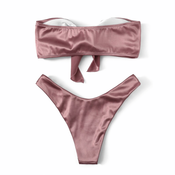 SATIN SILK BLUSH // TIE UP BANDEAU BIKINI SET
