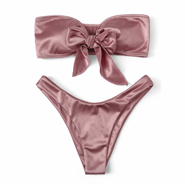 SATIN SILK BLUSH // TIE UP BANDEAU BIKINI SET