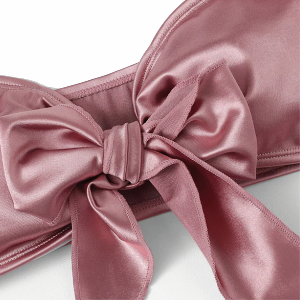 SATIN SILK BLUSH // TIE UP BANDEAU BIKINI SET