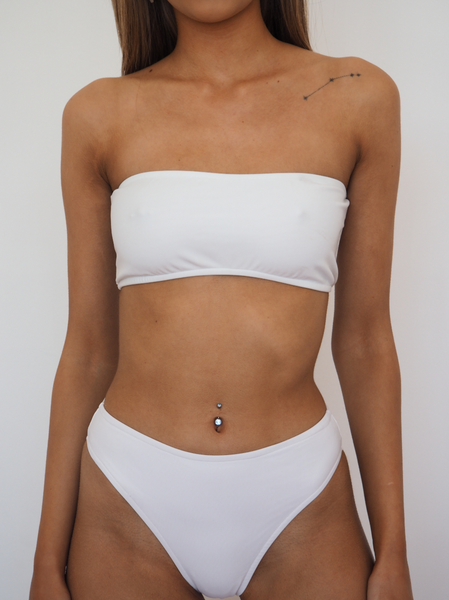 Khlo bandeau bikini set with high waist bottoms in white by Gerry Can